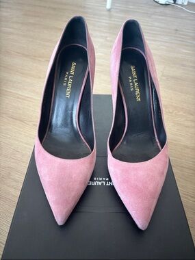 Saint Laurent Rose Suede Pointed-Toe Pumps